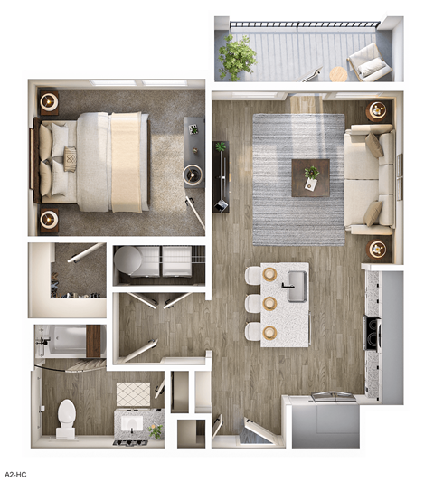 Floor plan for 1 bed, 1 bath, 702 sqft